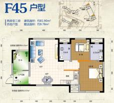 枫华府第F45户型 两房两厅户型图