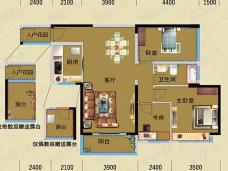 旺东国际广场D户型89-98平米三房两厅一卫户型图