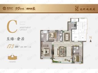 凤城国贸C户型-约173㎡三室两厅三卫户型图