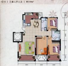 新加坡城三室二厅二卫户型图