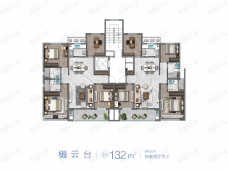 中海九樾府（中海九樾）建面约132m²四室二厅二卫户型户型图