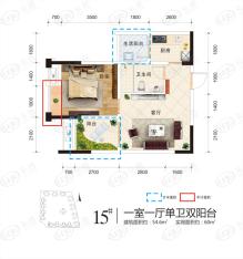 江岸国际1室1厅1卫户型图