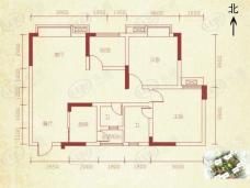 桃源印象一期1-4号楼标准层C1户型两室两厅两卫一厨户型图