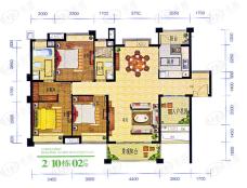 长隆珑翠2/10栋02户型 三房两厅 110.64㎡户型图