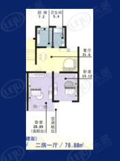 长宏新苑房型: 二房;  面积段: 78.88 －78.88 平方米;户型图