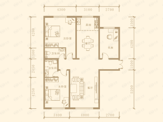远洲·大都汇6#三居室户型图