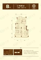 东厦东港B户型78-89平方米二房户型图